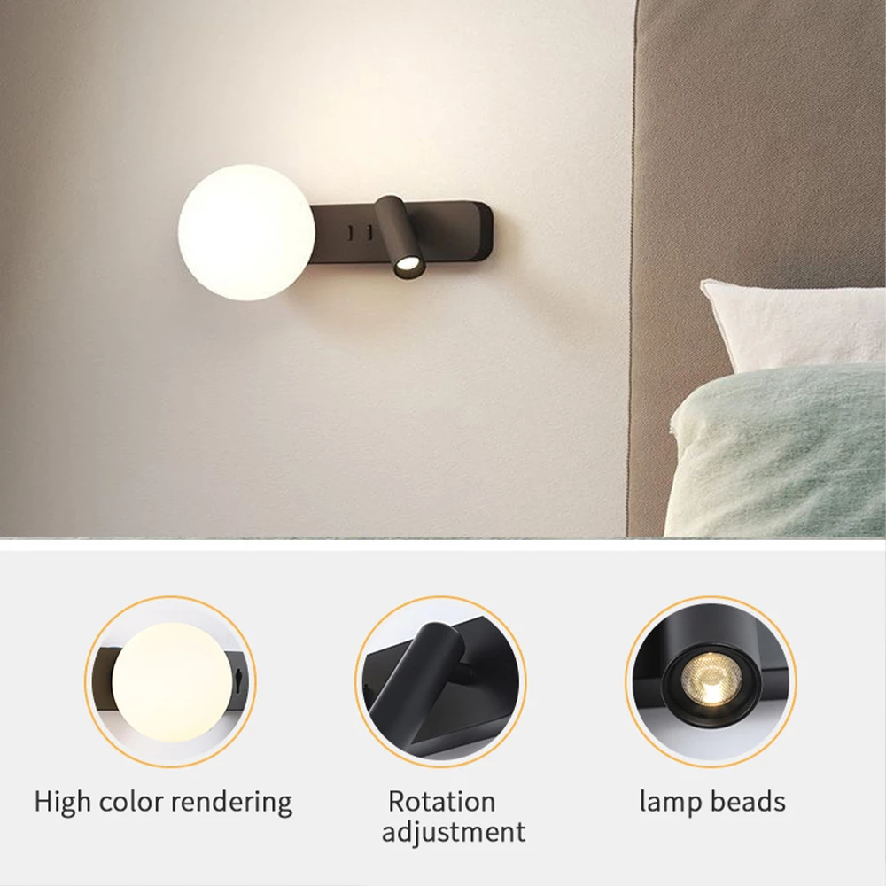 

LED Wall Lamp Bedside Reading Light Headboard Wall Sconce Wall Light Wall Light with Spot Led Light Switch Background Light
