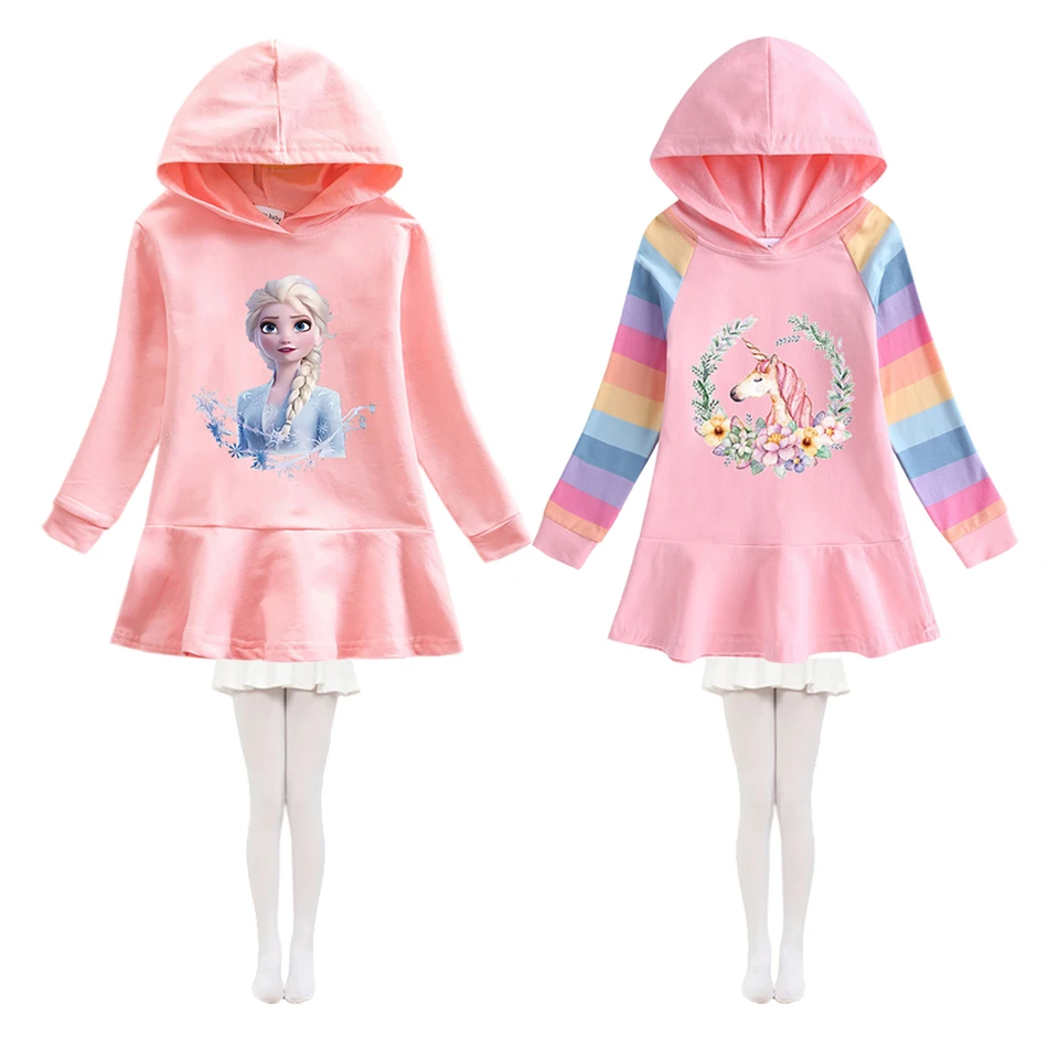 

Frozen Elsa Princess Girl Dress Hoodies Unicorn Sweatershirt Dresses Casual Long Sleeve Holiday Party Vestidos Children Clothies