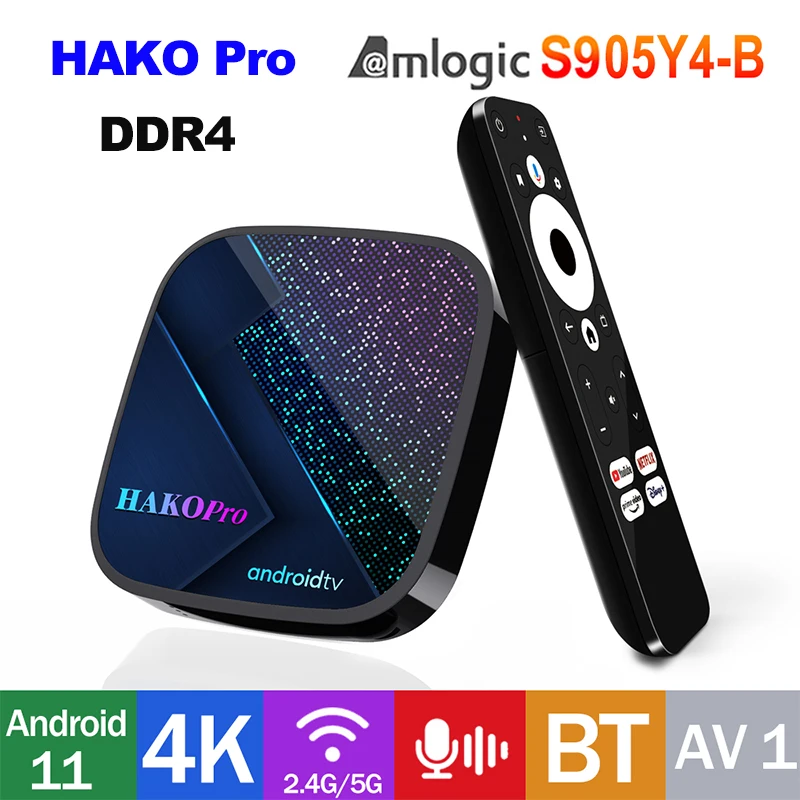 

Приставка Смарт-ТВ Amlogic S905Y4 HAKO Pro DDR4 Android 11 Сертификация Google AV1 4K 2,4G/5G Wifi BT медиаплеер телеприставка 2 Гб 16 Гб