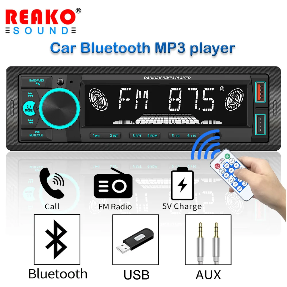 

REAKO 1 Din Car Radio Stereo MP3 Player with AUX Input USB SD Bluetooth Music Charging Function FM Radio Support Remote Control