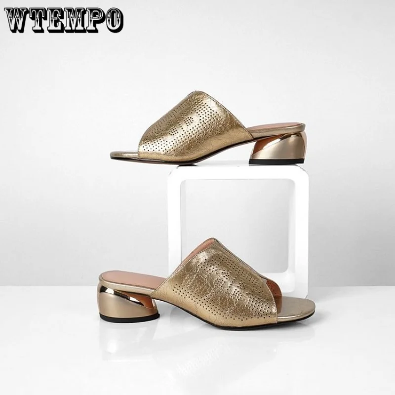 WTEMPO Summer Slippers for Women Fashion Pu Leather Thick Bottom Slides Non Slip Med Heel Sandals Wholesale Dropshipping