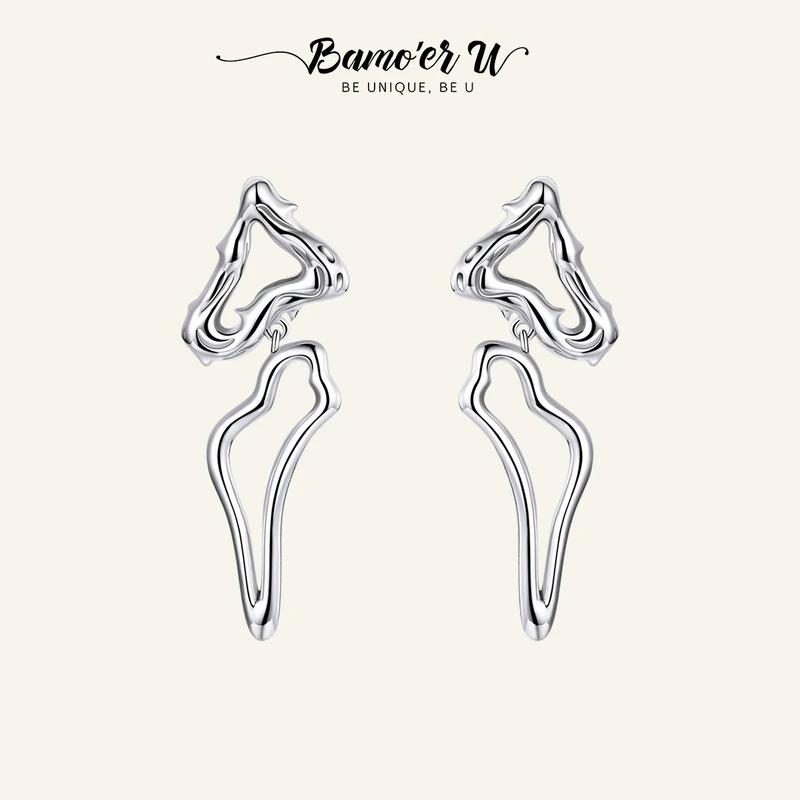 

BAMOER U Ocean Series 925 Sterling Silver Irregular Stud Earrings For Women European Creative Stud Buckles Gift