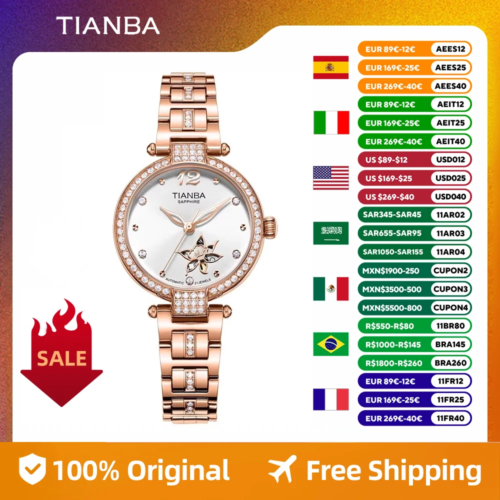 TIANBA оригинальные автоматические механические часы водонепроницаемые с