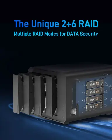 TERRAMASTER D8 Гибридный 8-Bay Гибридный корпус RAlD USB 3,2 Gen 2 10 Гбит/с Тип C хранилище поддерживает RAID 0/1/Single/jкорпус (без дискового устройства)