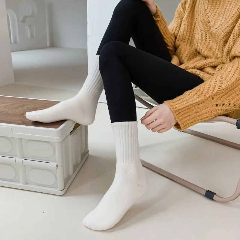 Solid Color Winter Warm Cotton Socks White Black Sports Sleeping Socks New High Quality Fluffy Thick Thermal Socks Woman
