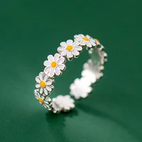 vintage daisy flower rings for women cute korea flower adjustable opening finger ring bride wedding engagement statement jewelry