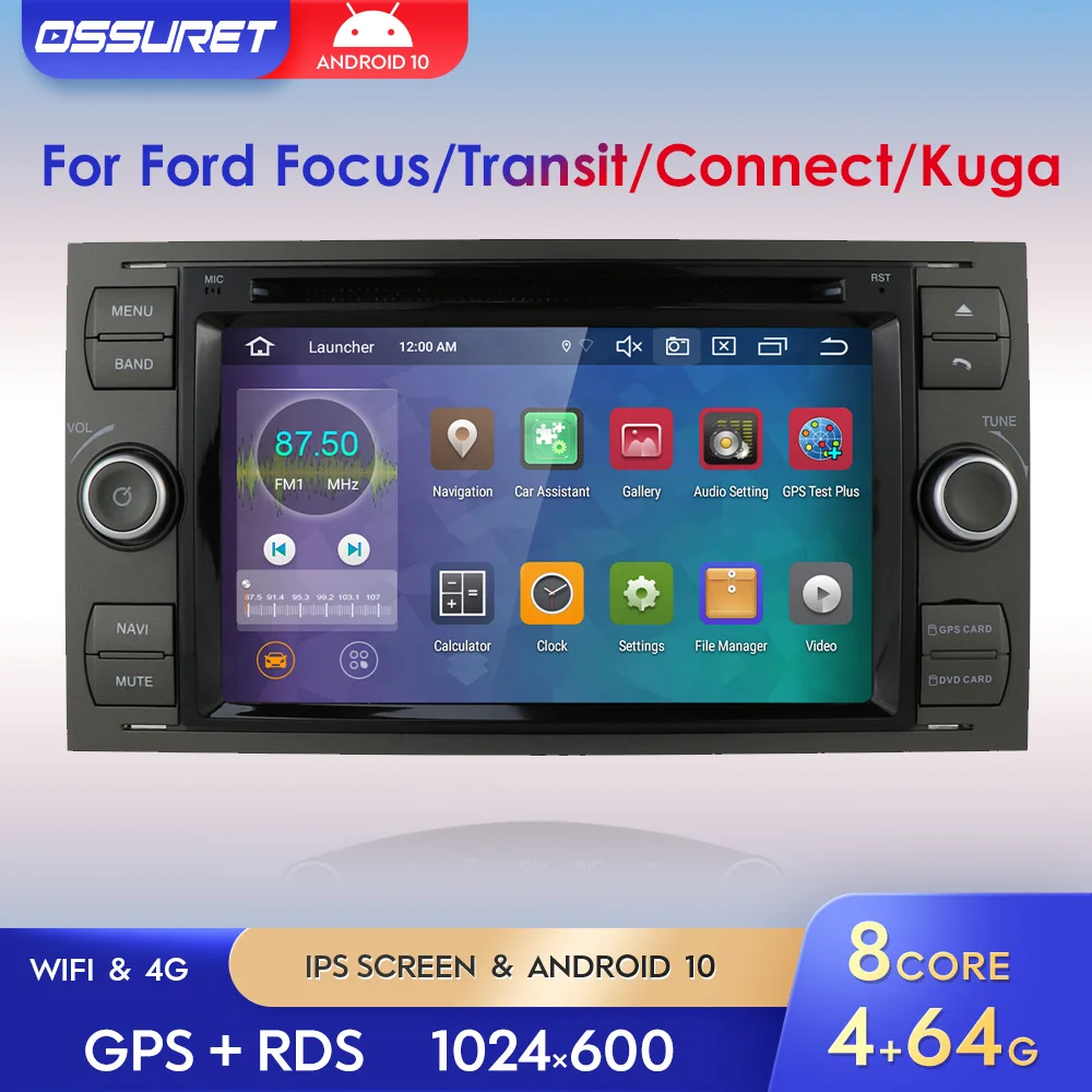 Автомагнитола 2 DIN 4 Гб + 64 ГБ Android 10 7 дюймов мультимедийный плеер для Ford Focus Transit Connect