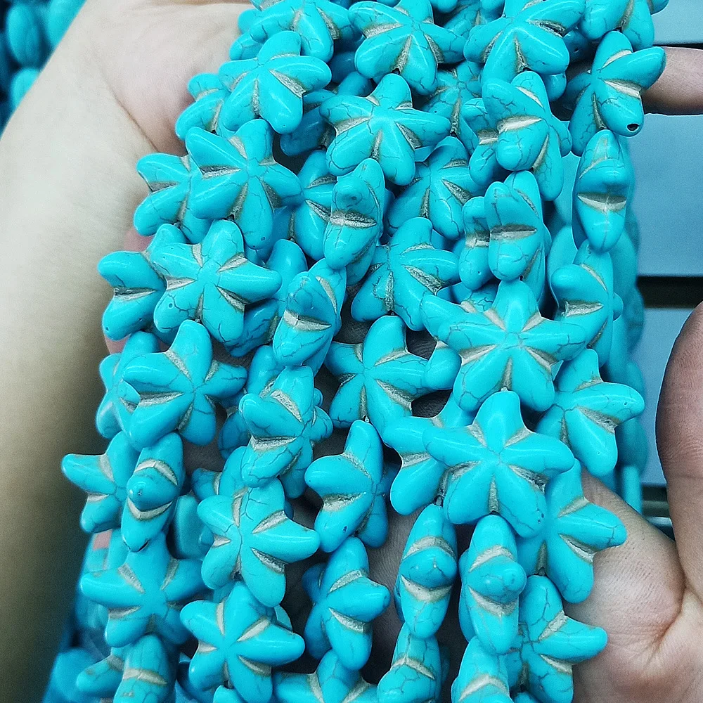

Fashion Turquoise Loose Bead Pentagram Shape Charm Sky Blue About 15 Inch One Chain DIY Fashion Making Earrings Necklace Jewelry