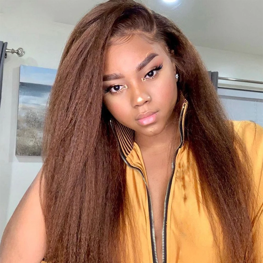 

Honey Blonde Lace Front Wig Preplucked Kinky Straight Lace Front Wig For Women 13x4 Lace Front Wig Human Hair 150%Brazilian Remy