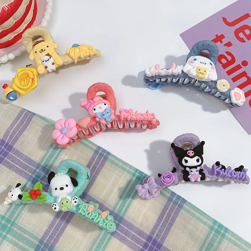 

Sanrioed My Melody Cinnamoroll Pom Pom Kuromi Anime Kawaii Japanese Sweet Girl Heart Ponytail Hairpin Accessories girl