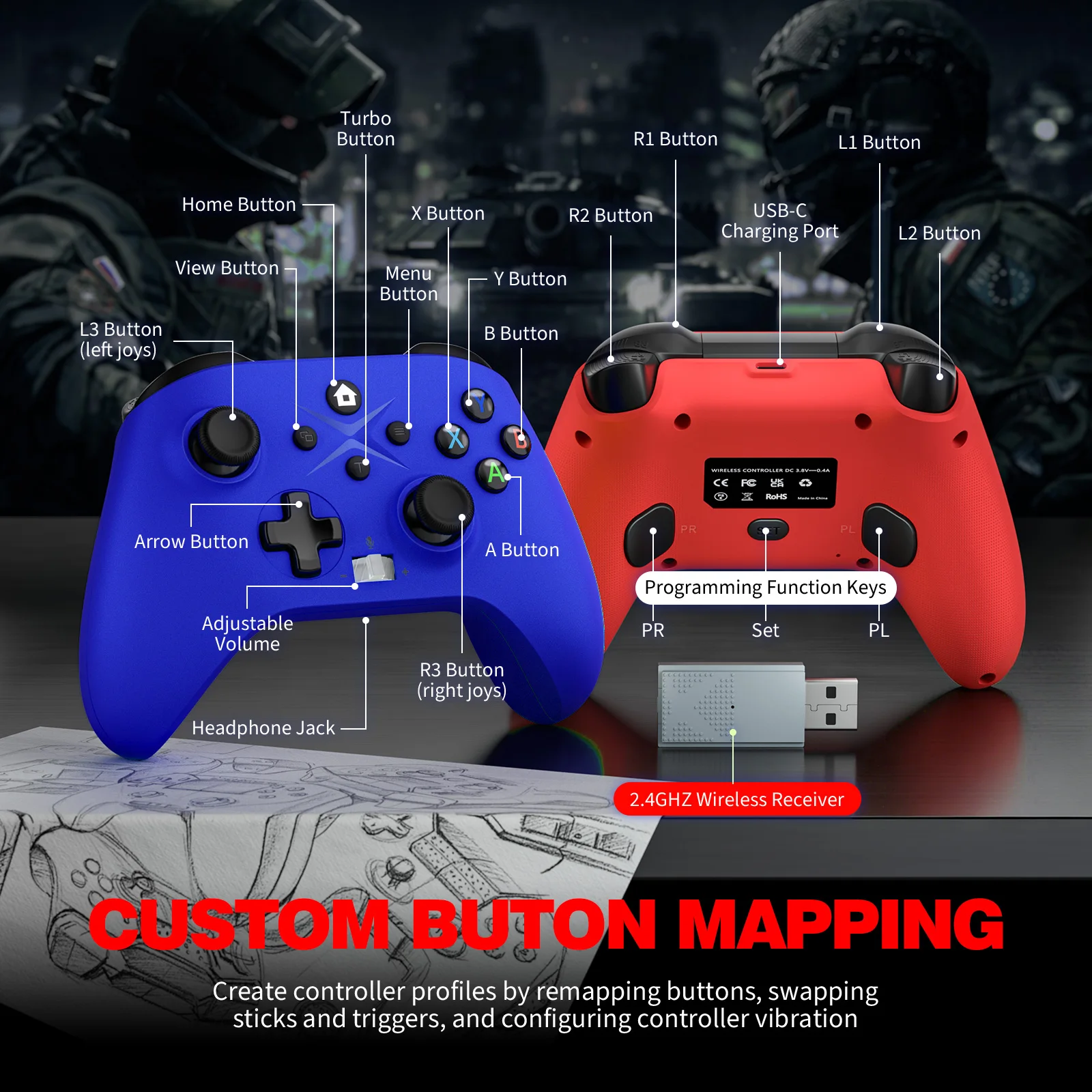 Игровой контроллер для Xbox One Series XSPC, беспроводной геймпад Xbox One с 6-осевым гироскопом, двойной вибрацией и функцией Turbo, джойстик для консолей. (art.: 3920da95ef679) - 3920da95ef679