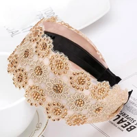 womens hairband non slip wide side embroidery lace hair styling headdress hair elastics lace accessories
