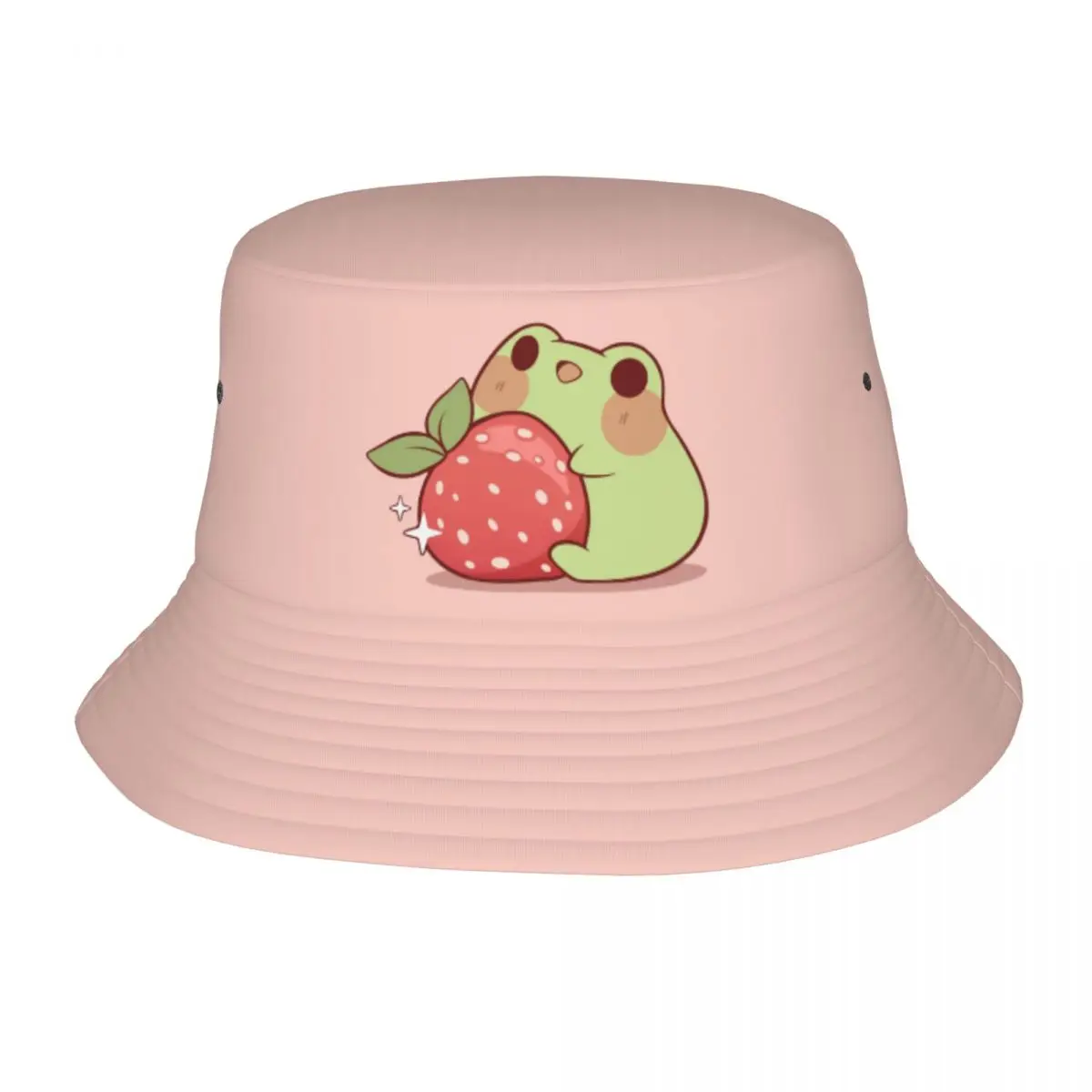 

Summer Travel Headwear Frog With Strawberry Cute Merch Bucket Hats Trendy Unisex Sun Hats Lightweight Fishing Hats Outdoor