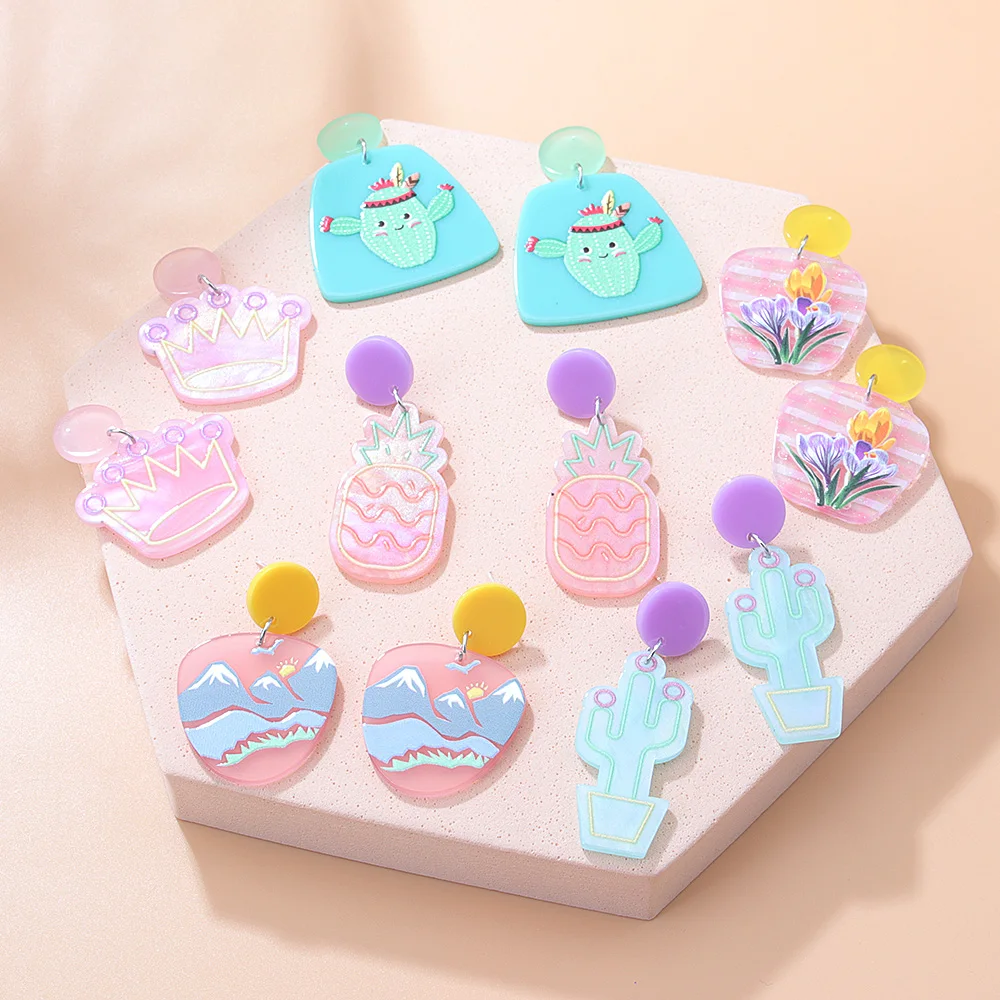 

Lovely Acrylic Flower Drop Earrings For Women Bohemian Korean Big Geometric Round Square Long Dangle Earring Jewelry