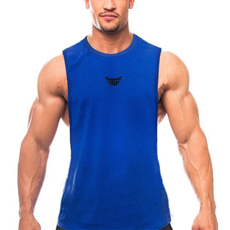 

Summer Mesh Sleeveless Casual T-Shirt Mens Running Tank Top High Quality Graphic Printing Gym Bodybuilding Muscle Crew Neck Vest