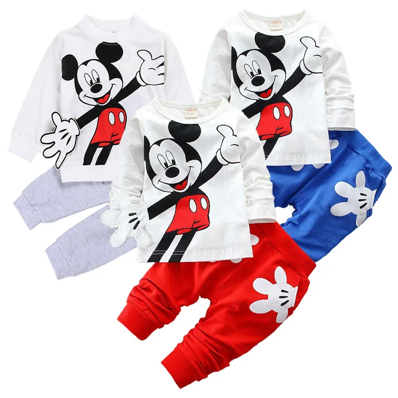 

Disney Children's Autumn Casual Suit Girls Mickey Print Long Sleeve T-Shirt Cartoon Trousers Spring Fashion 2 Piece Set 9M-4Y