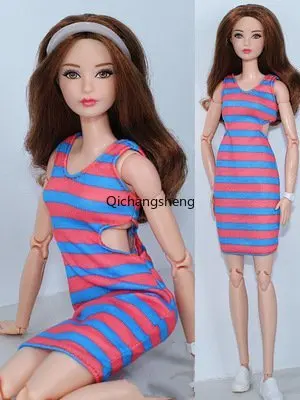 

Fashion Stripped 1/6 BJD Doll Dress For Barbie Clothes For Barbie Accessories Clothing Little Party Gown Kids & Baby Toys 11.5"