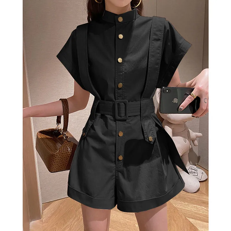 

Women 2022 Summer Fashion Cargo Overalls Female All-match Streetwear Overalls Sashes Loose Playsuits Short Pants Ropa Mujer P37