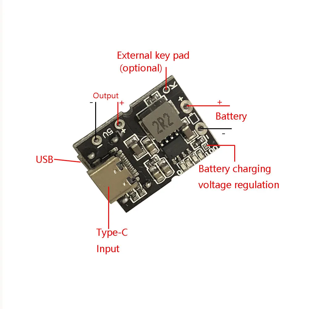 

Type-C input compatible with 4.2V/4.35V lithium battery High precision 5V2A integrated charging and discharging module