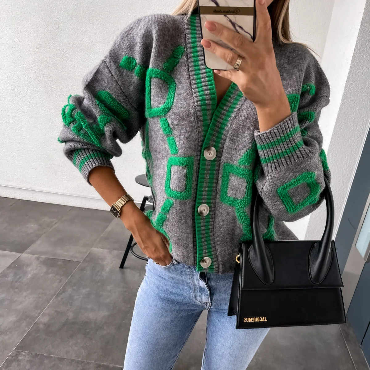

Fashion Casual Sweater for Women 2022 Winter Towel Embroidered Letter Single-breasted Cardigan Button Long-sleeved V-neck Coat