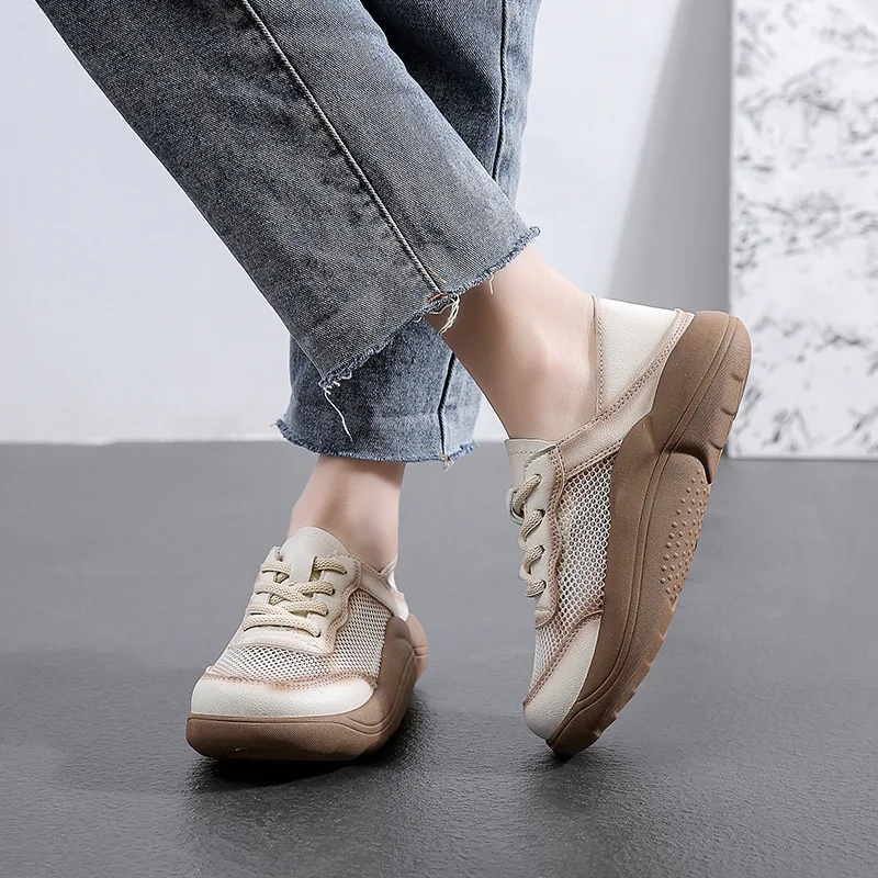 2022 Summer Sneakers Women Fashion Shoes Breathable Mesh Lace Up Casual Sports Running Shoes Designer Platform Trainer Footwear