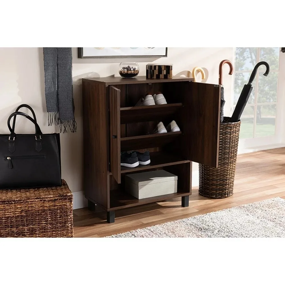 

Rossin Modern and Contemporary Walnut Brown Finished 2-Door Wood Entryway Shoe Storage Cabinet Freight Free Shoerack Furniture