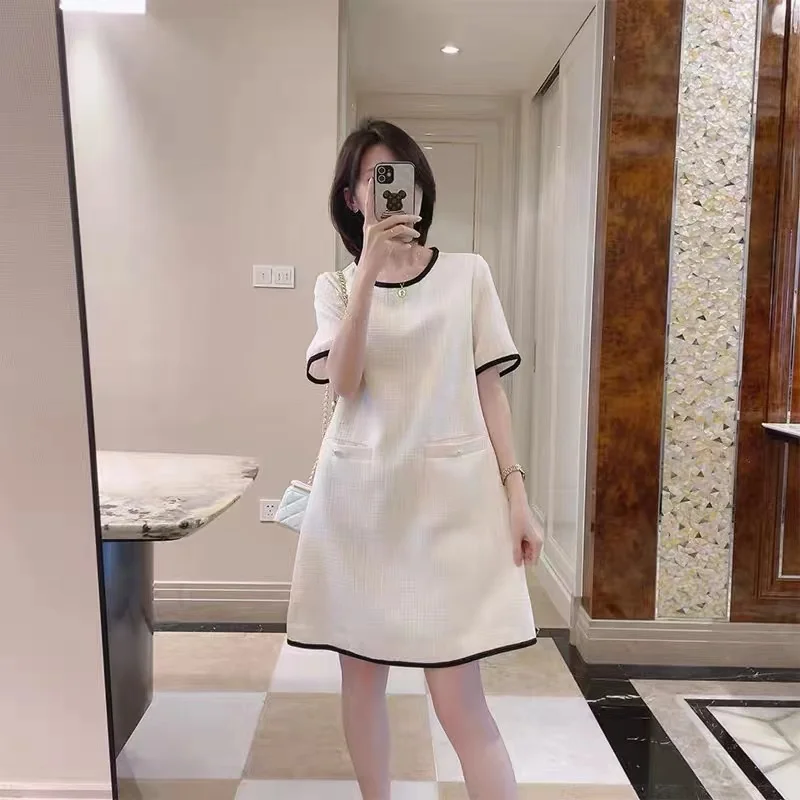 

COIGARSAM Summer Women's Dress 2021 2022 New French Style White Lake Blue Dresses Dropshipping