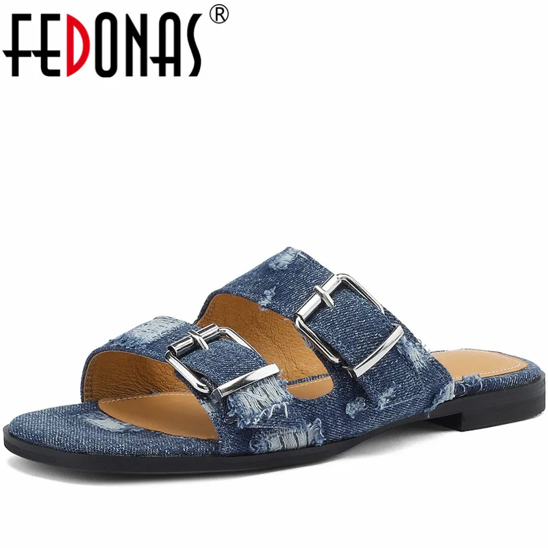 

FEDONAS Concise Low Heels Slippers Summer New Women Sandals Fashion Buckles Comfortable Casual Working Ladies Flats Shoes Woman