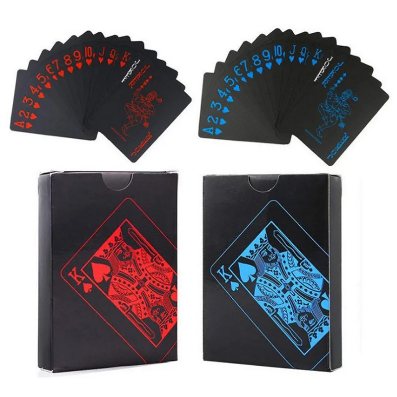 

Черные золотые игральные карты, игральные карты для покера, синие, красные покерные костюмы, пластиковая Волшебная Водонепроницаемая колода карт, Подарочная коллекция