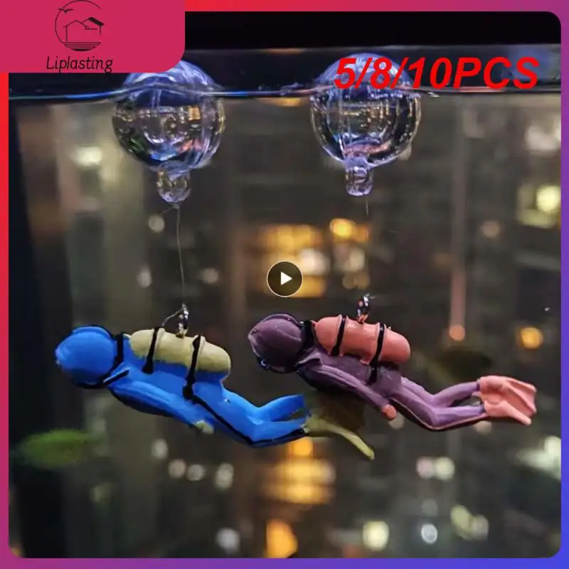 

5/8/10PCS Cute Simulation Diver Home Accessories For Fish Tank Aquarium Decor Personality Home Decoration Accessories With Line