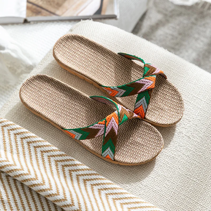women shoes Summer cross linen lovers' home and outdoor silent soft-soled slippers sandals  slides  ladies shoes