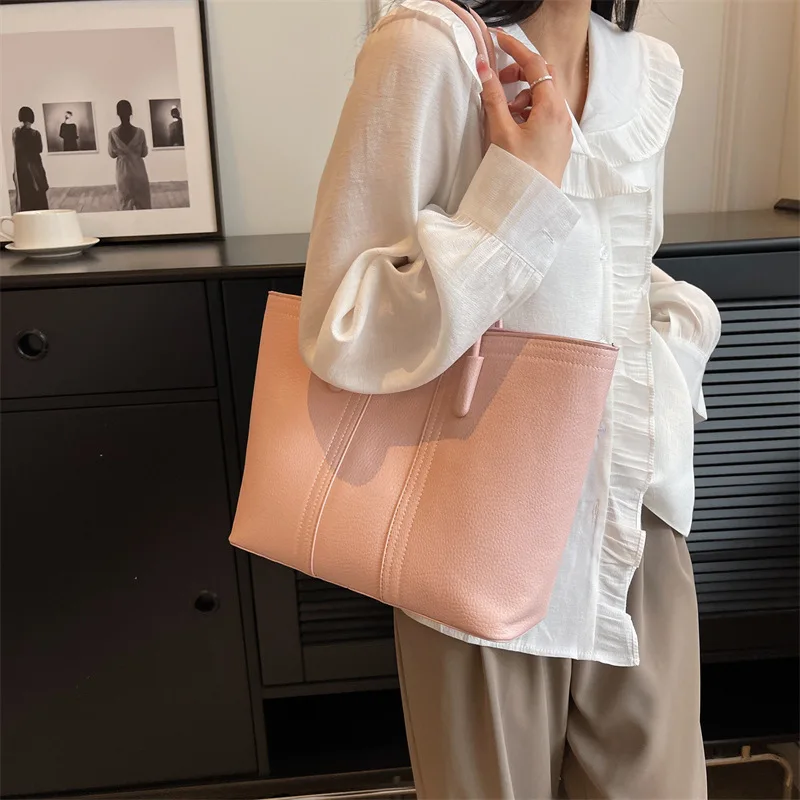 Fashion Handbag with Large Capacity 2023 New Popular One-shoulder Bag with Solid Color Tote Bag Casual Handbag