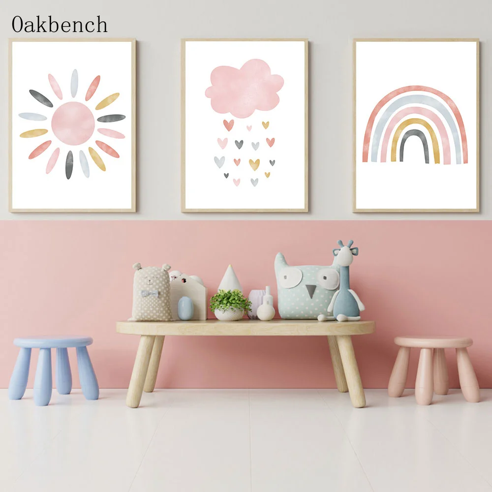 Искусственные картины на холсте с рисунком солнца радуги и принтов