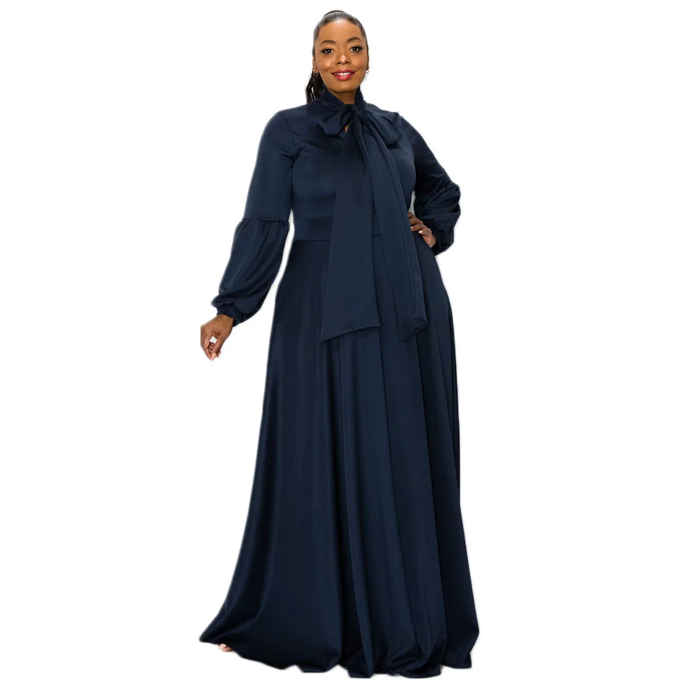 Plus Size Dresses Evening Dress Woman Solid Long Sleeve Floor-Length Regulai Fit Office Lady Party Dresses Wholesale Dropshpping