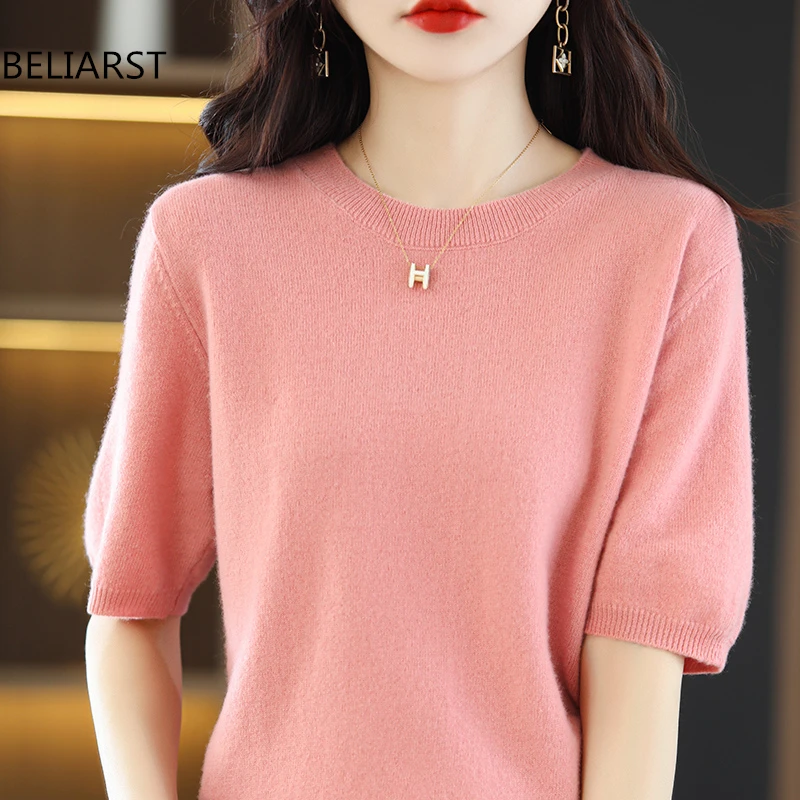BELIARST 100% футболка из чистой шерсти весна-лето новинка Женская облегающая Модная