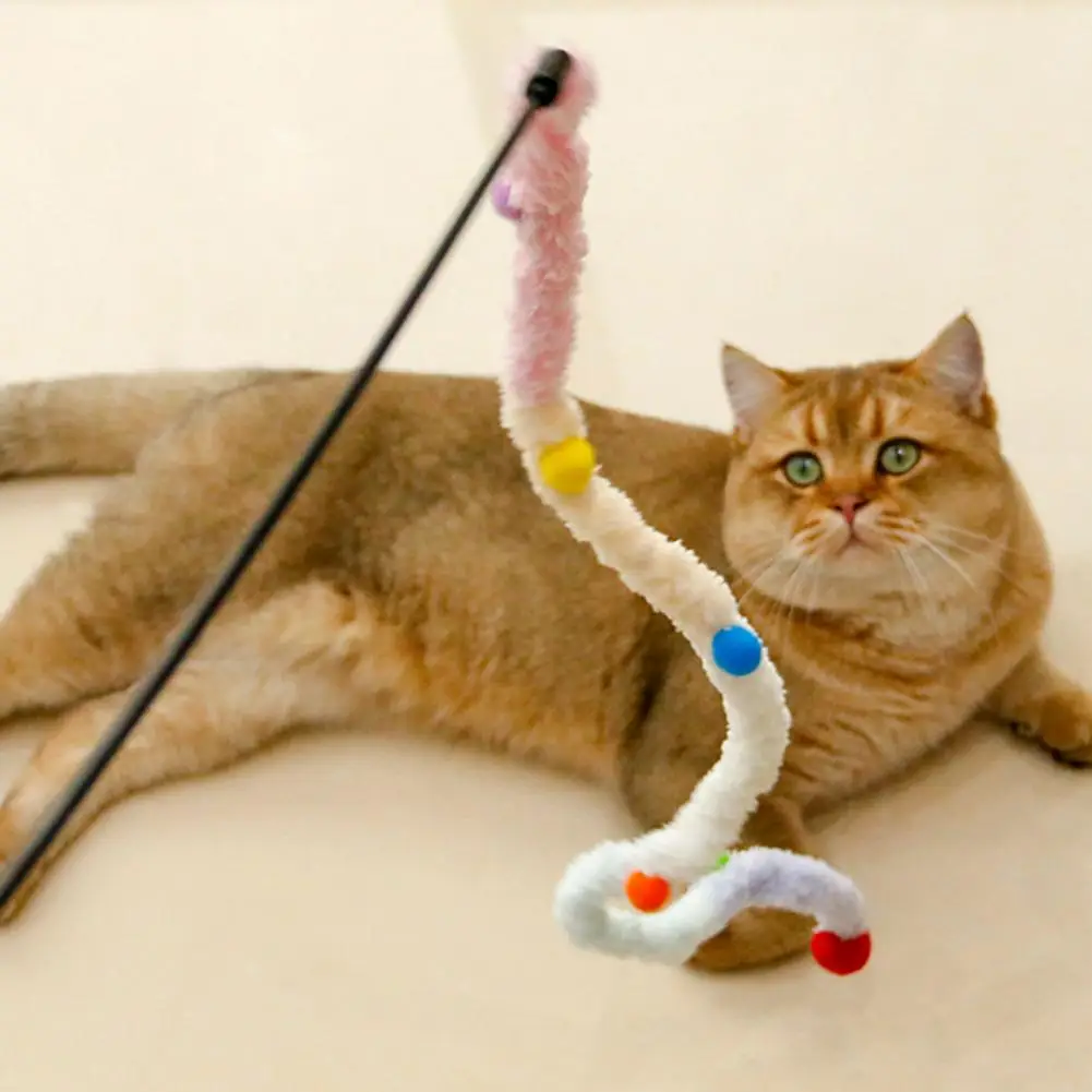 

Cat Teaser Stick Long Handle Soft Color Plush Ball Bite-resistant Kitten Training Playing Teaser Wand Toy Pet Supplies