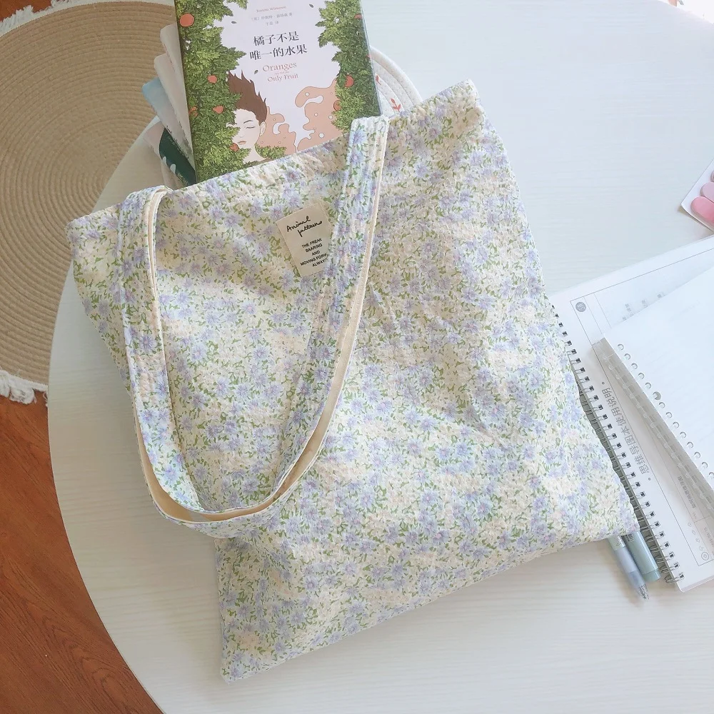 Cotton Floral Women's Bag Large Canvas Shopping Shoulder Bag For Grocery Reusable Foldable Female Students Books Tote Handbags