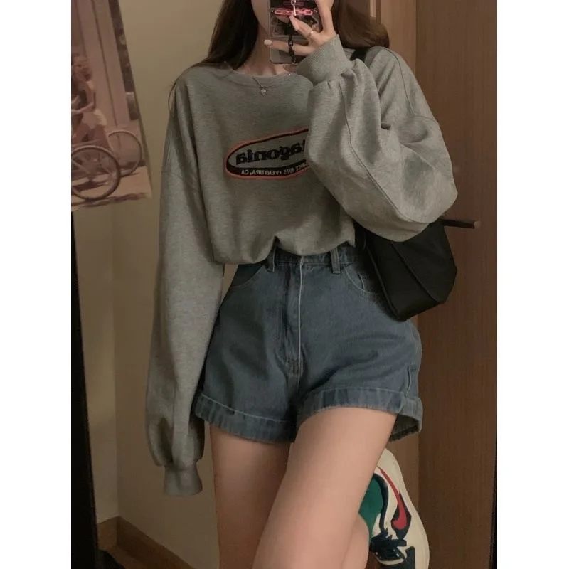 Y2K Summer Women Vintage Streetwear Korean Denim Shorts High Waist Knee Length Wide Leg Baggy Cargo Short Pants Harajuku Clothes