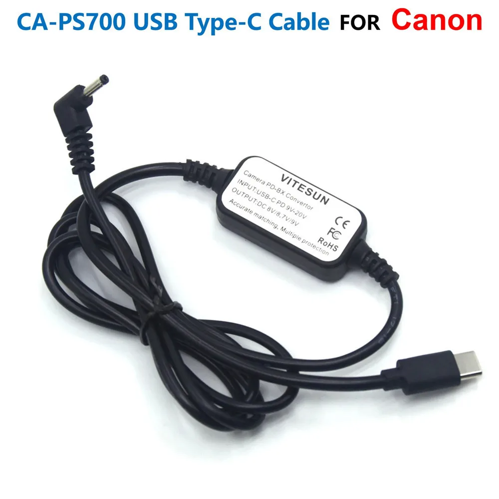 

CA-PS700 PD Adapter USB-C Cable For Canon LP-E8 DR-E8 LP-E10 LP-E12 DR-E12 DR-E15LP-E17 DR-E17 LP-E5 NB-10L NB-2L Fake Battery