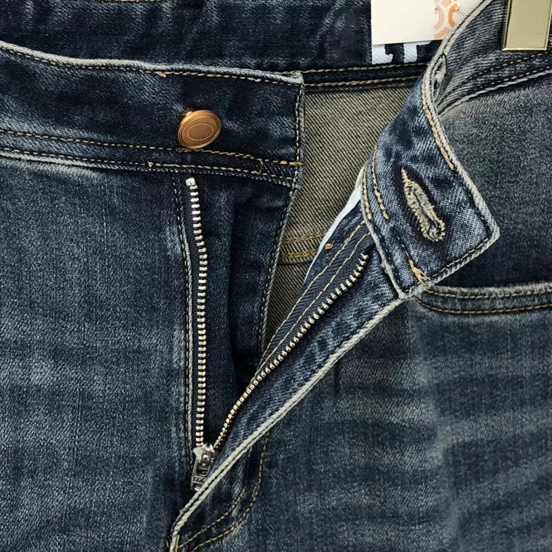 Fashion H Brand Spring Summer New Men's Jeans Zipper Mid-waist Vintage Wash Blue Denim Pocket Design Trend Casual Male Trousers