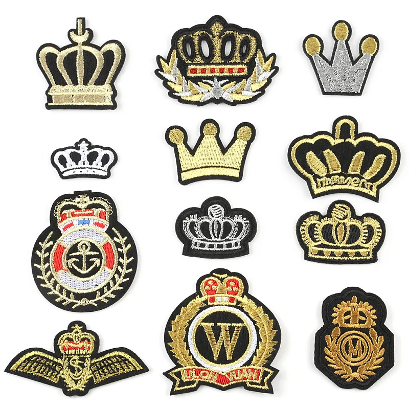 

12Pcs Gold Red Military Rank Crown Ironing Embroidery Patches for Clothing Tactical Morale Army Logo clothes sticker decor badge