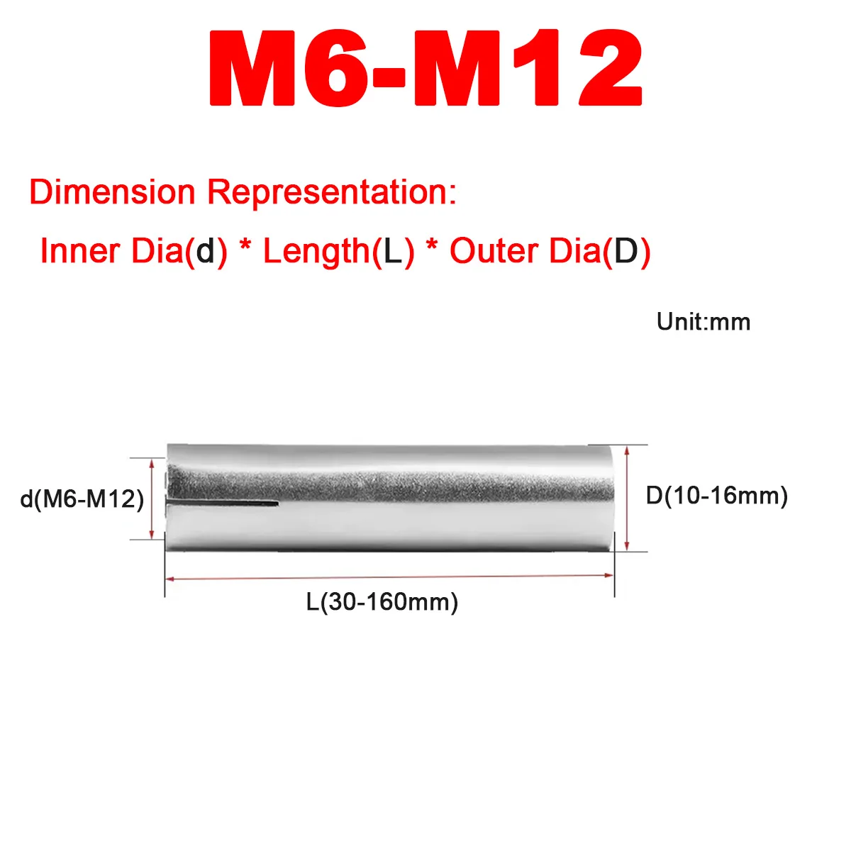 

M10M12 304 Stainless Steel Explosion-Proof Ceiling Bolt Inner Expansion Screws Sleeve