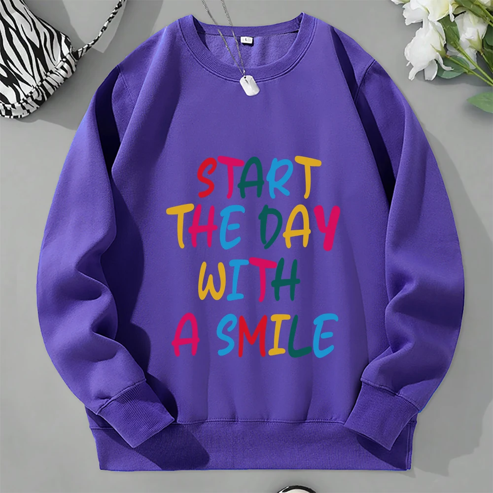 Start The Day With Asmile Print Мужские толстовки с круглым вырезом без капюшона Мужская
