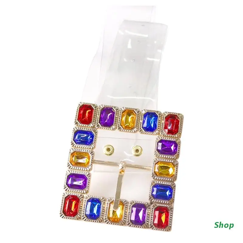 

L5YC Transparent Wide Belt For Women Dresses Rhinestone Buckle Wide Belt