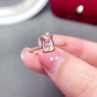 100% Natural Morganite Ring for Engagement 4mm*6mm 0.5ct Morganite Silver Ring Solid 925 Silver Morganite Jewelry