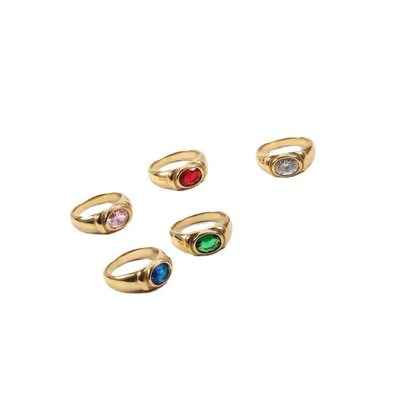 

Trendy Jewelry Anillos De Acero Inoxidable Al Mayor Stainless Steel Gold Plated Shiny Colorful Cubic Zircon Emerald Ring