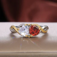 new cute tow tone cross twine heart rings for women brilliant red white cz stone inlay fashion jewelry wedding party gift ring