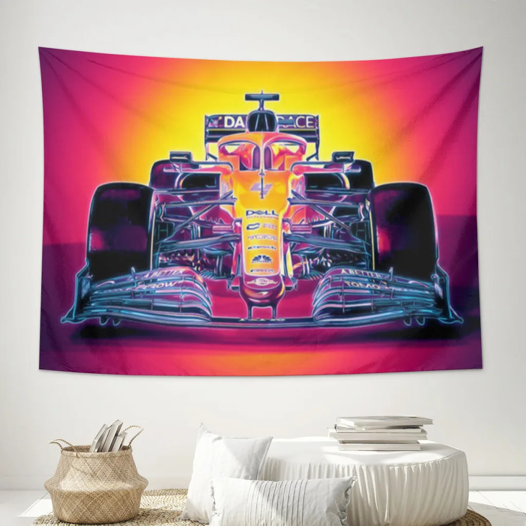 

2022-F1-Neon-City-Racing-Car-Tapestry Fabric Macrame Wall Hanging Beach Room Decor Cloth Carpet Yoga Mats Sheet Sofa Blanket