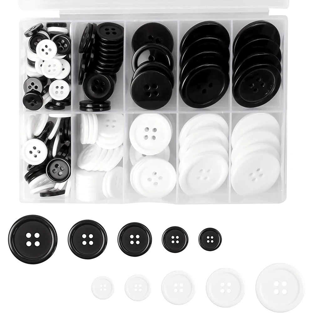 

160pcs/box Mixed Sewing Buttons 4 Holes Buttons 5 Sizes Resin Button with Separate Compartment Storage Box for Sewing Projects