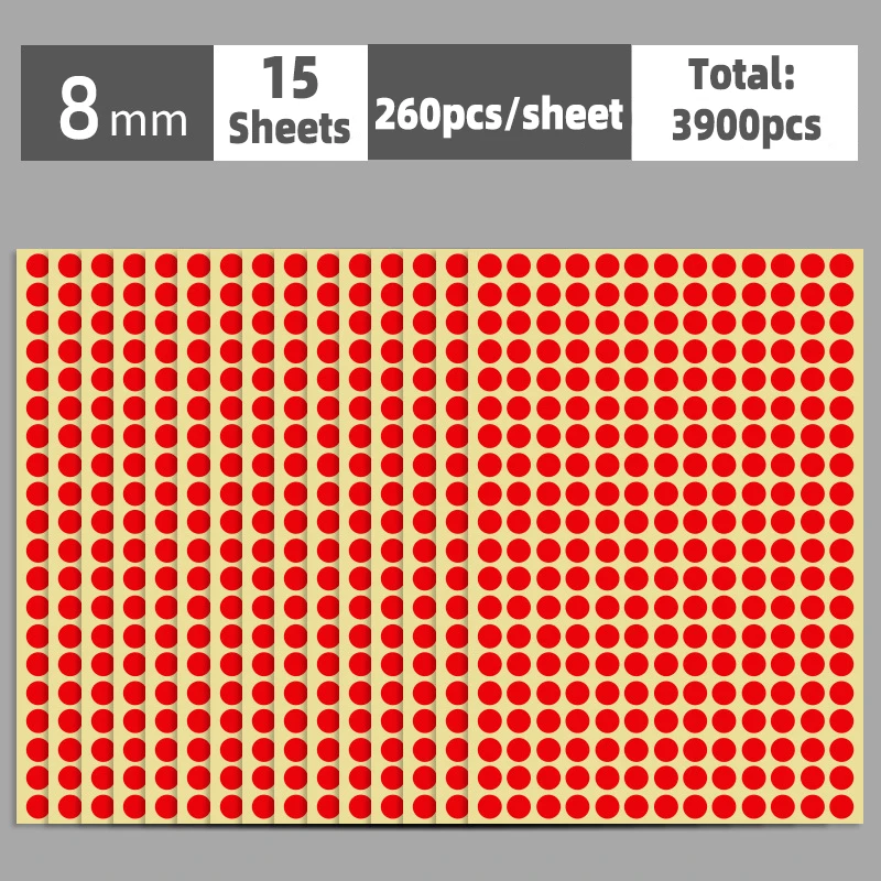 

Круглые наклейки из бумаги, 8-100 мм, разноцветные, 15 листов